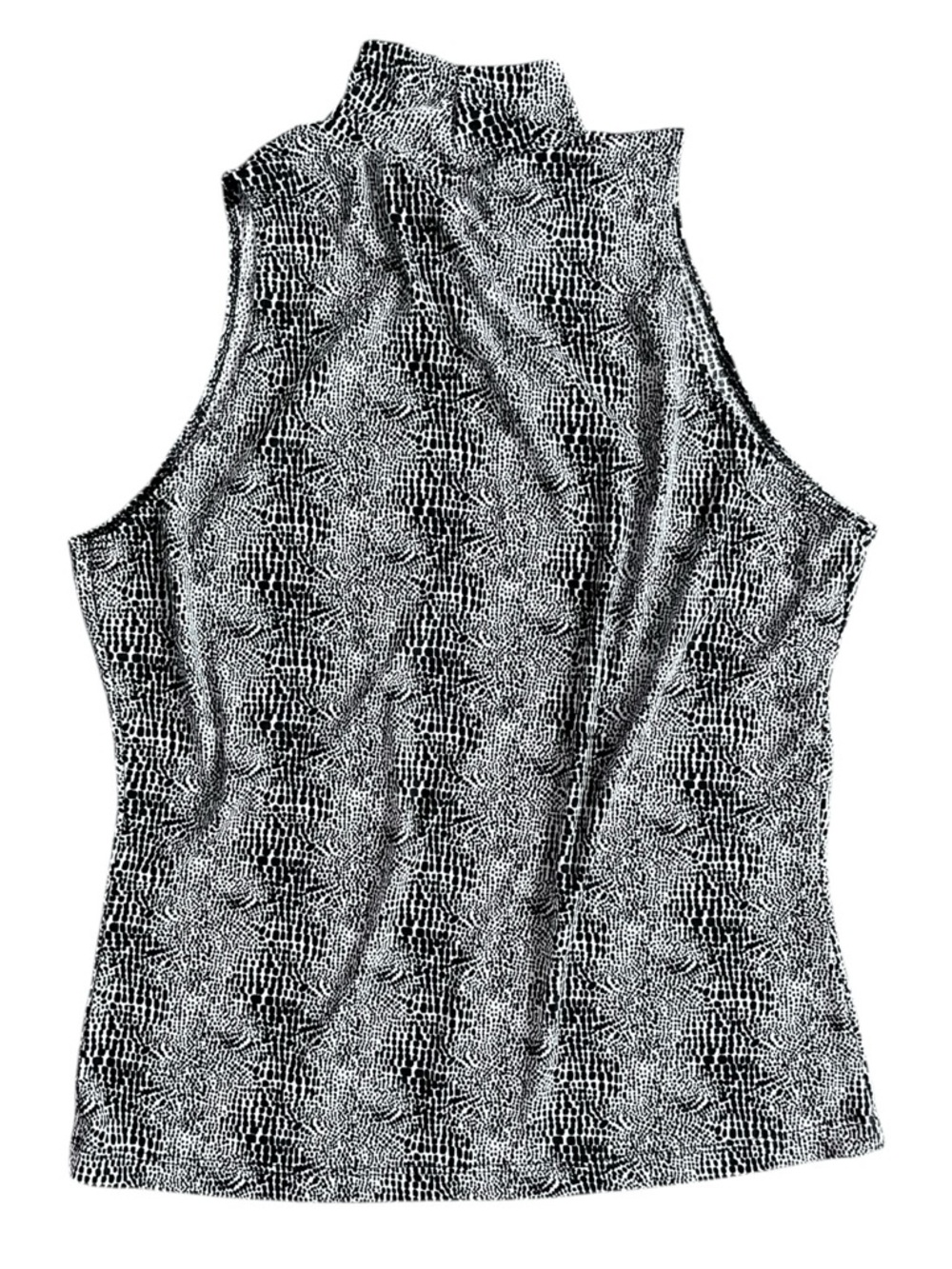 Mock Neck Sleeveless Tank Top in Black and White Animal Texture